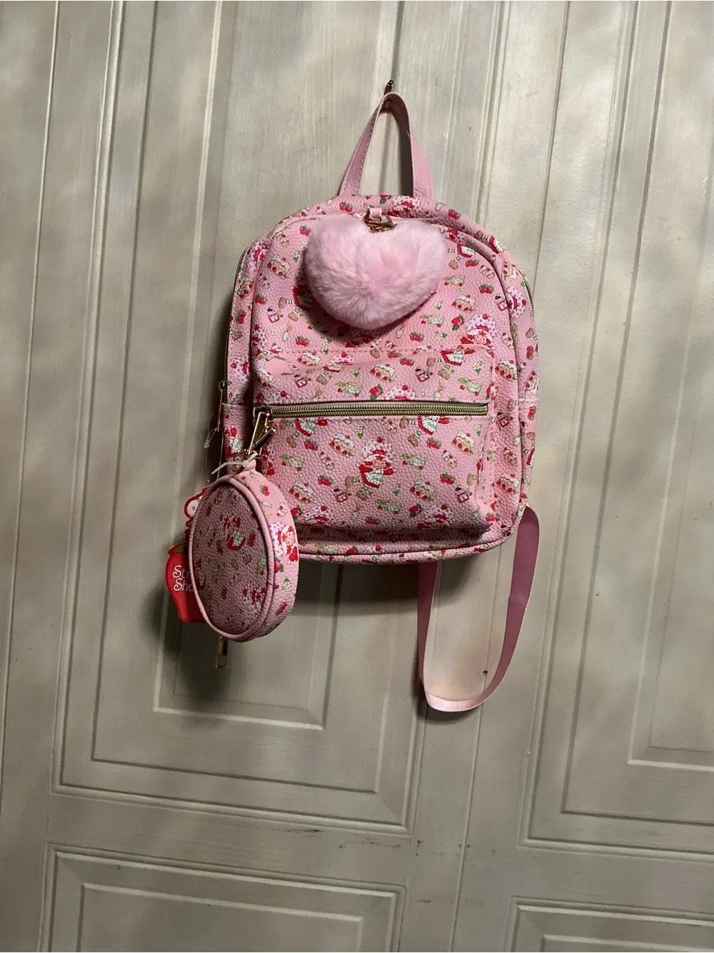 Brand New Strawberry Shortcake Faux Pebble Leather Mini Backpack
